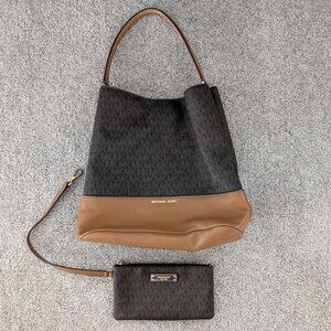 Michael Kors Hobo bag and wallet to match. Brown with gold accents.